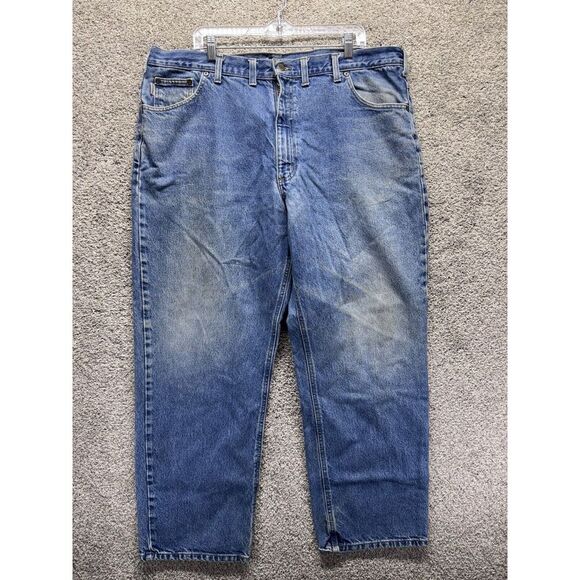 Carhartt Jeans Mens 40x30 (44x30 Tag) Blue Denim Relaxed Straight Work‎ B160 DST - Picture 1 of 9